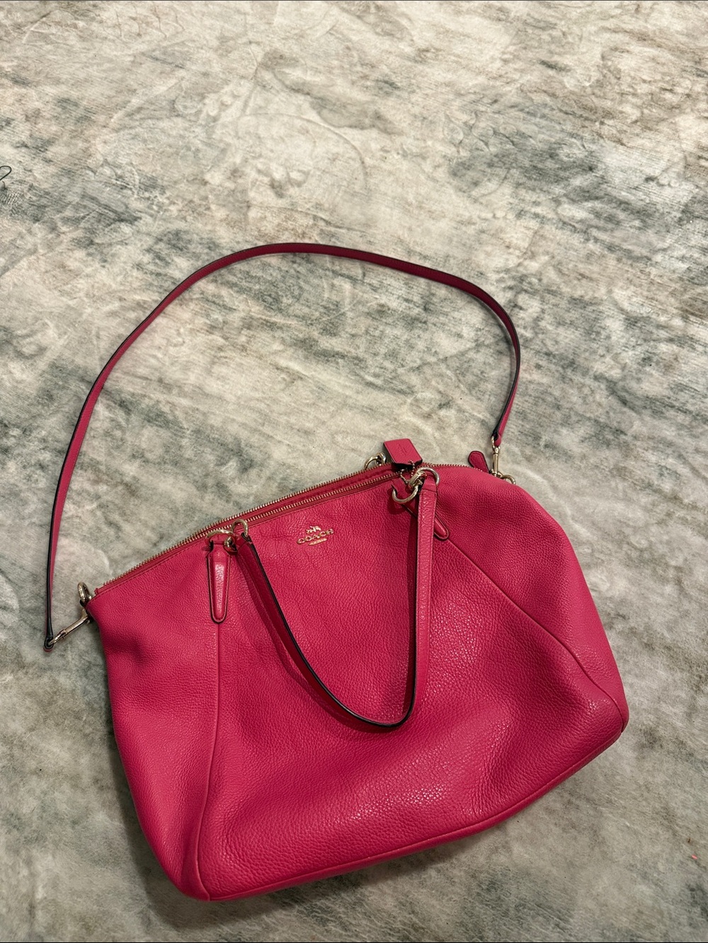 Coach Hot Pink Leather Shoulder Bag with Gold Hardware